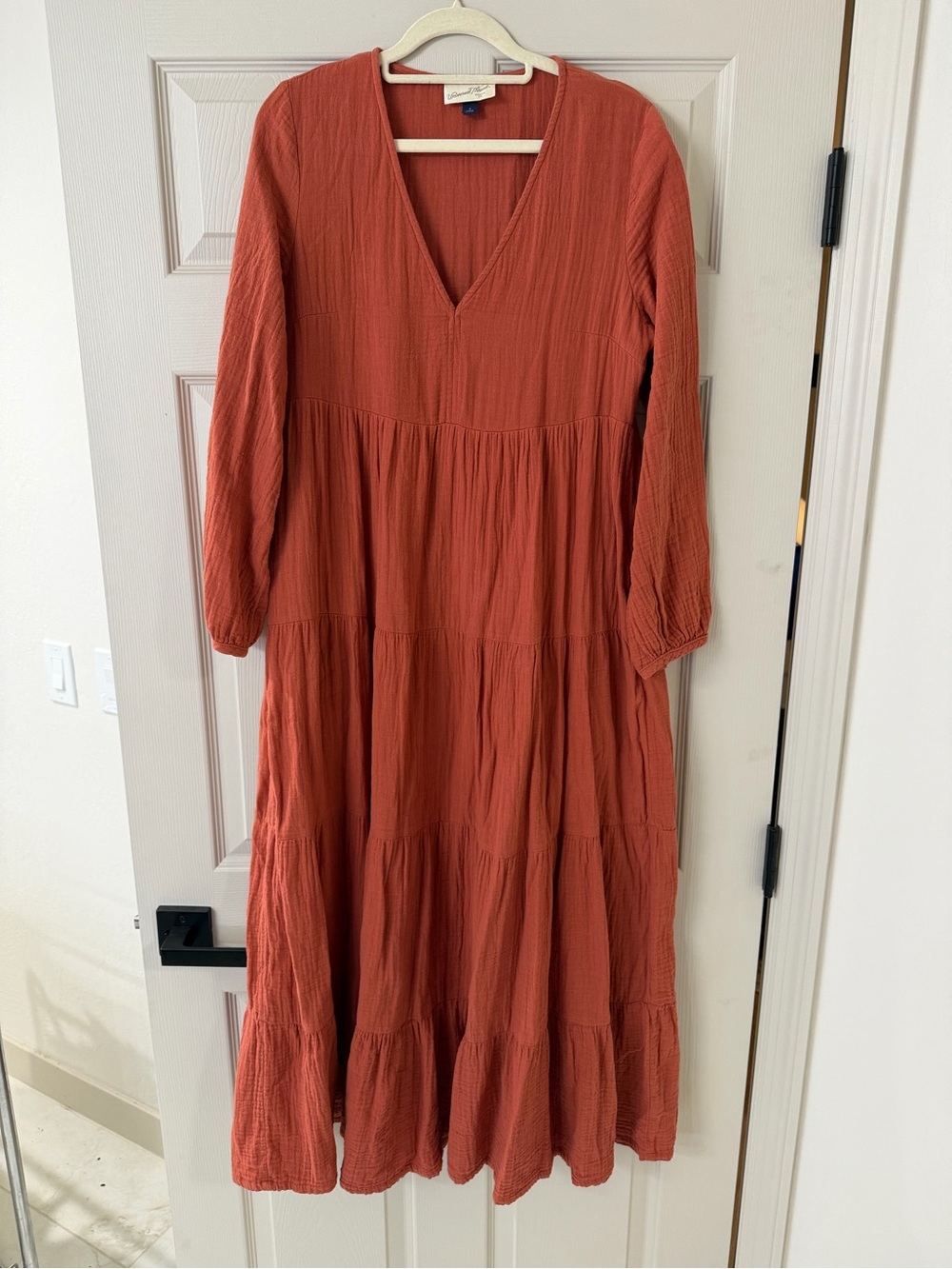 Universal Thread Tiered V-Neck Maxi Dress in Rust